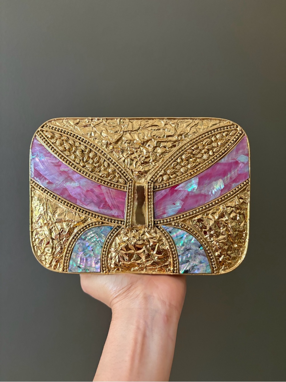 Gold and Pink Embellished Women's Clutch Bag